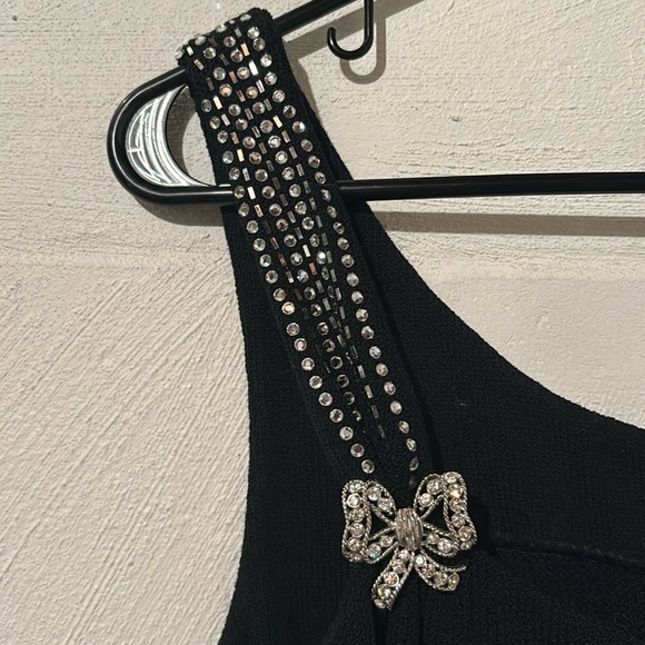 Vtg St. John Evening Black Cocktail Knit Dress embellished straps size 8 - Picture 4 of 13